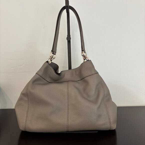 Coach Lexy Gray Pebble Leather Shoulder Bag - Picture 3 of 15